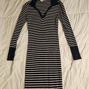 Loft ankle sweater dress. Navy blue and white strips. Size S